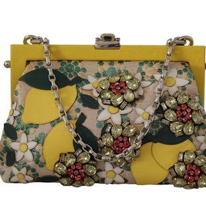 DOLCE & GABBANA Multicolor Crystal Shoulder Silk Leather VANDA Purse